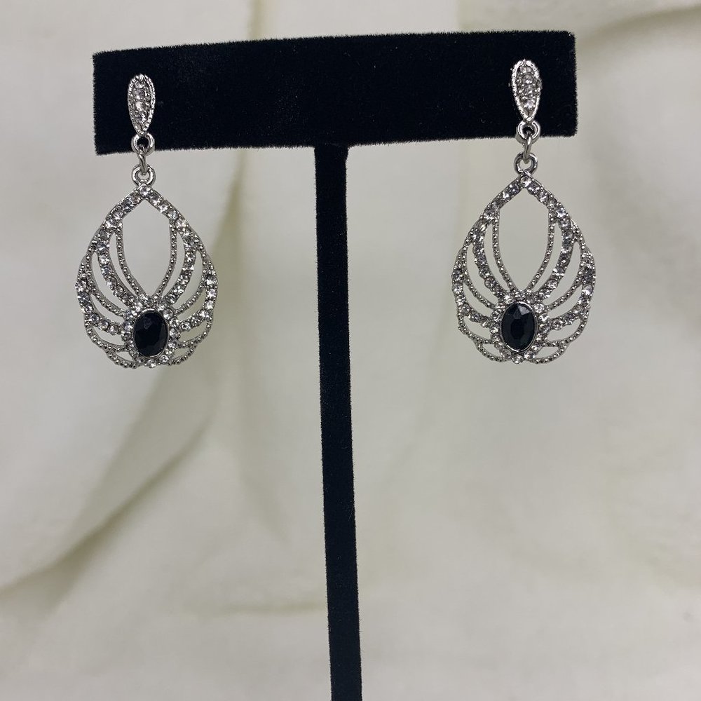 Black Stone Oval/Pear Shaped Earrings